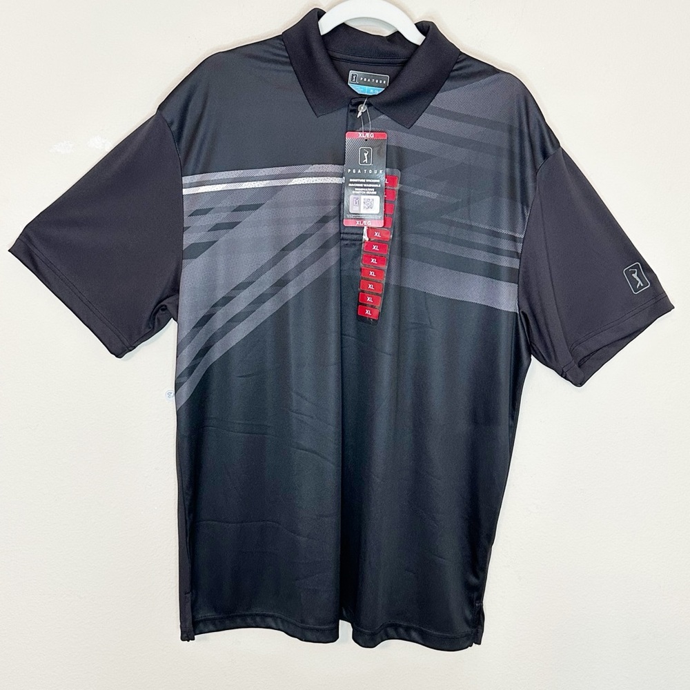 NWT PGA Tour Men’s Ombré Argyle Short Sleeve Polo Shirt Caviar Color - size XL